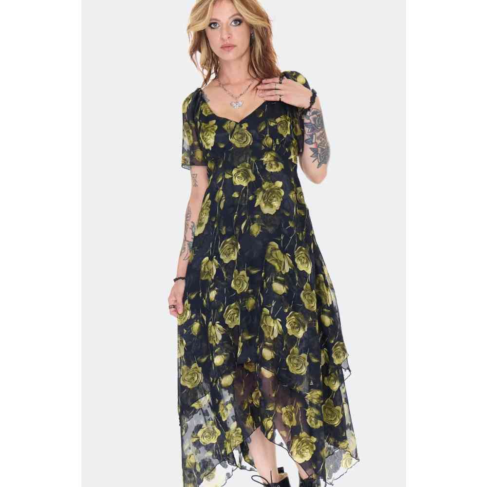 Jawbreaker - Rose Print Midi Asymmetric Longue robe - Multicolore